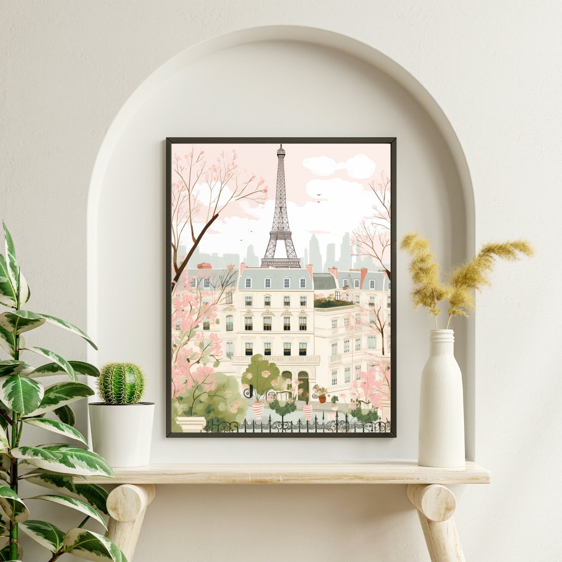 Paris Eiffel Tower Spring Blossom Watercolor Illustration Poster - Image 2