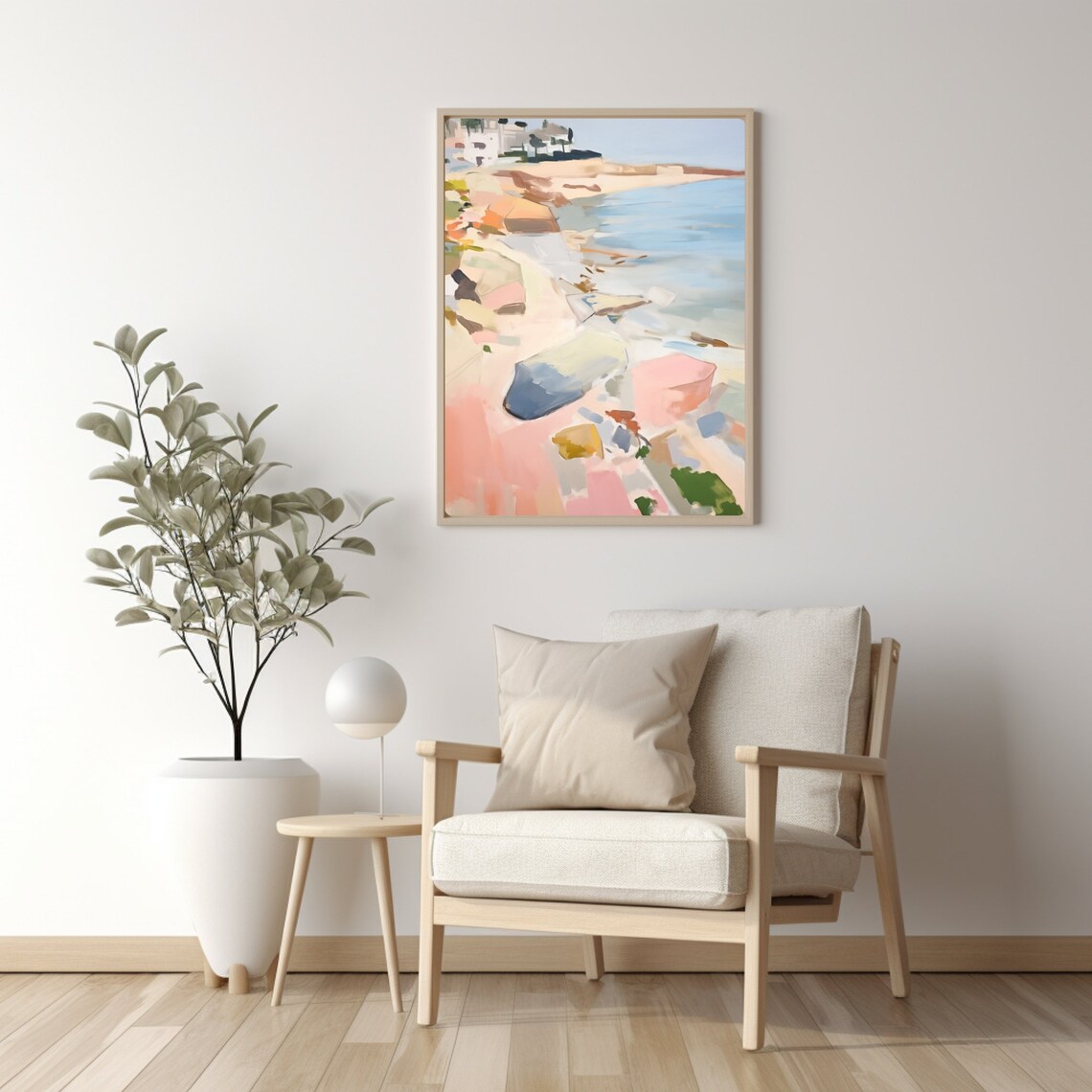 Pastel Abstract Coastal Beach Shoreline Soft Watercolor Poster - Image 2