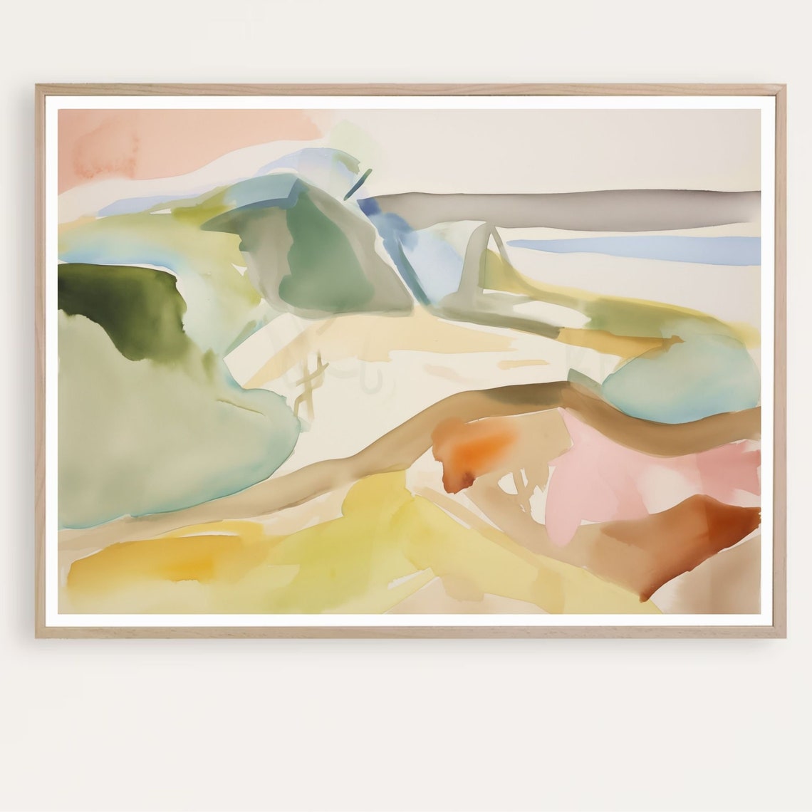 Curved Yellow and Green Abstract River Valley Landscape Poster