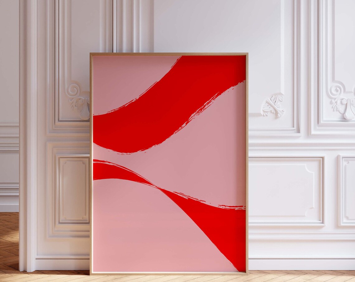 Bold Red Abstract Brushstroke Waves Modern Minimalist Poster