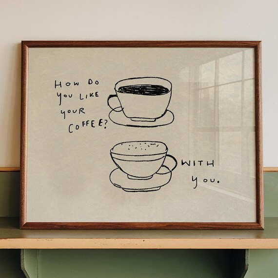 Handdrawn Coffee Print Trendy Kitchen Wall Art Digital Download Horizontal