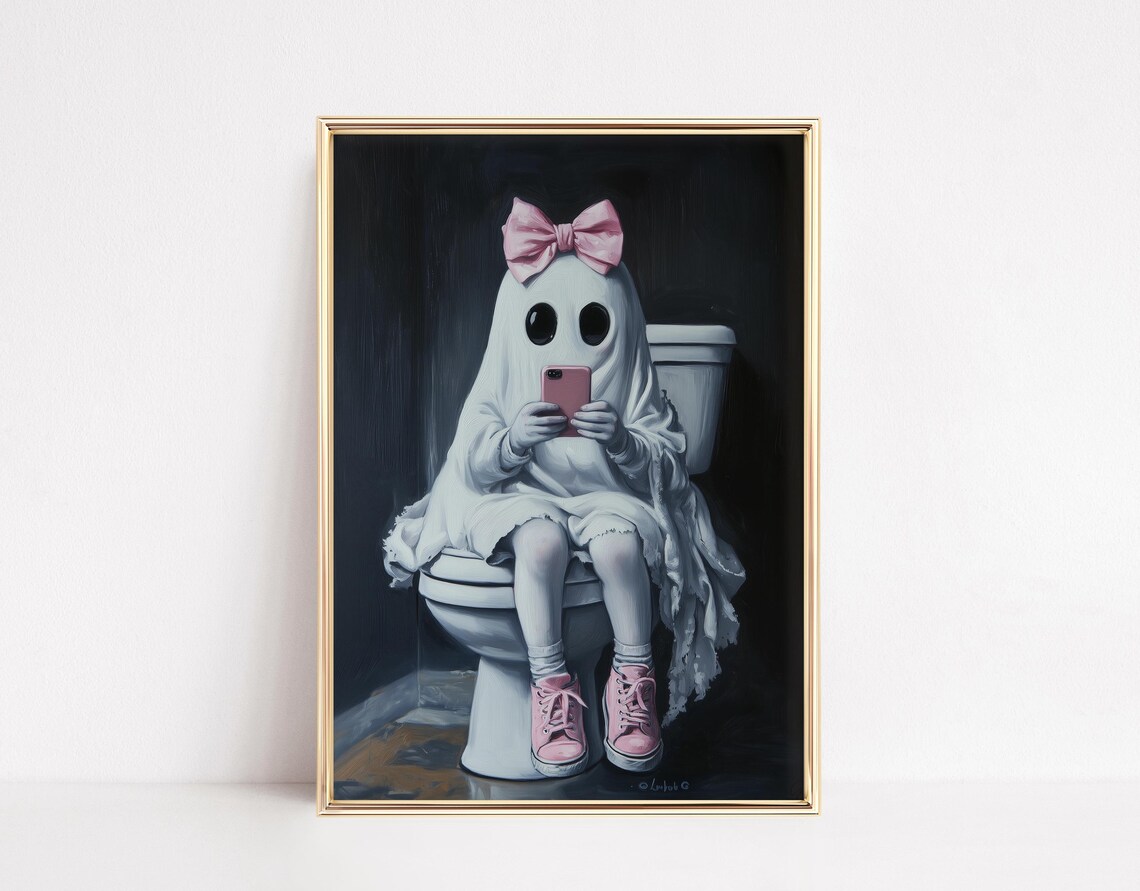 Funny Ghost Bathroom Halloween Poster