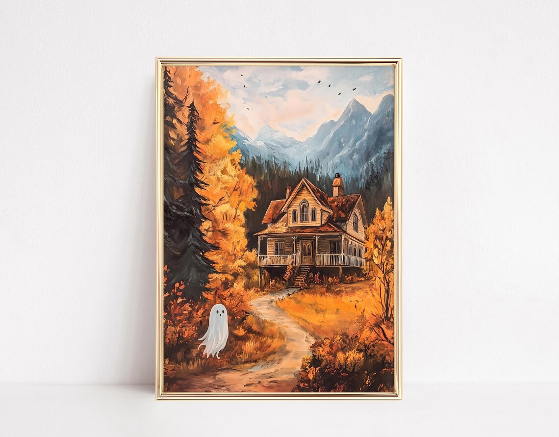 Cute Ghost Autumn Mountain, Spooky Home Decor