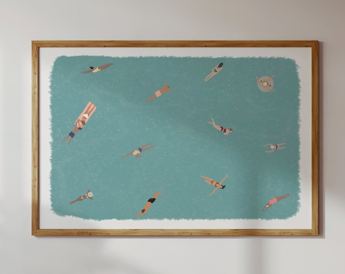 People Swimming In Pool, Minimalist Summer Art Print