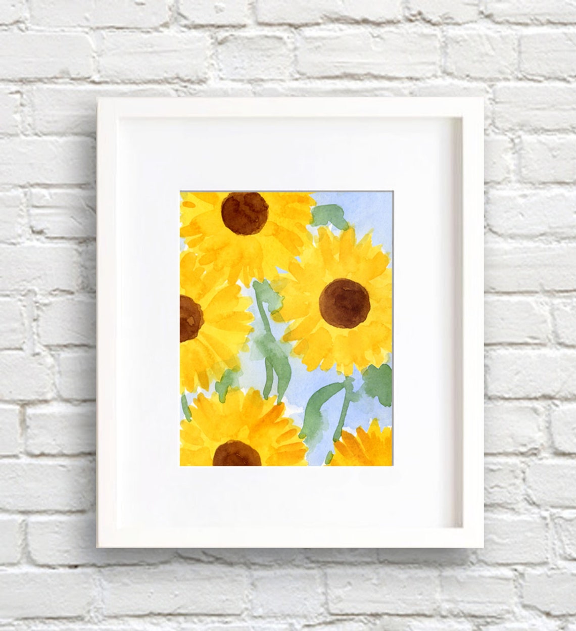 Cheerful Sunflowers Against Blue Sky Watercolor Floral Art Poster