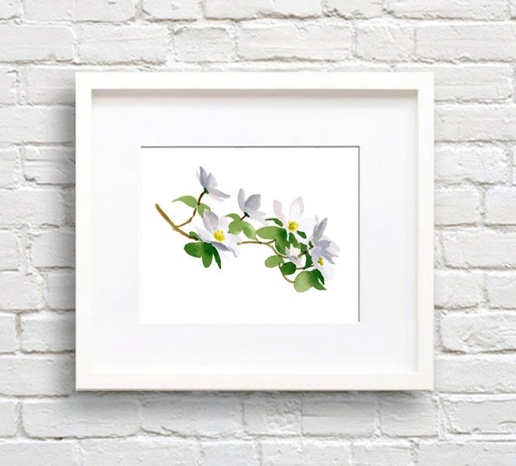 Dogwood Flowers Watercolor Art Print, Kitchen Decor