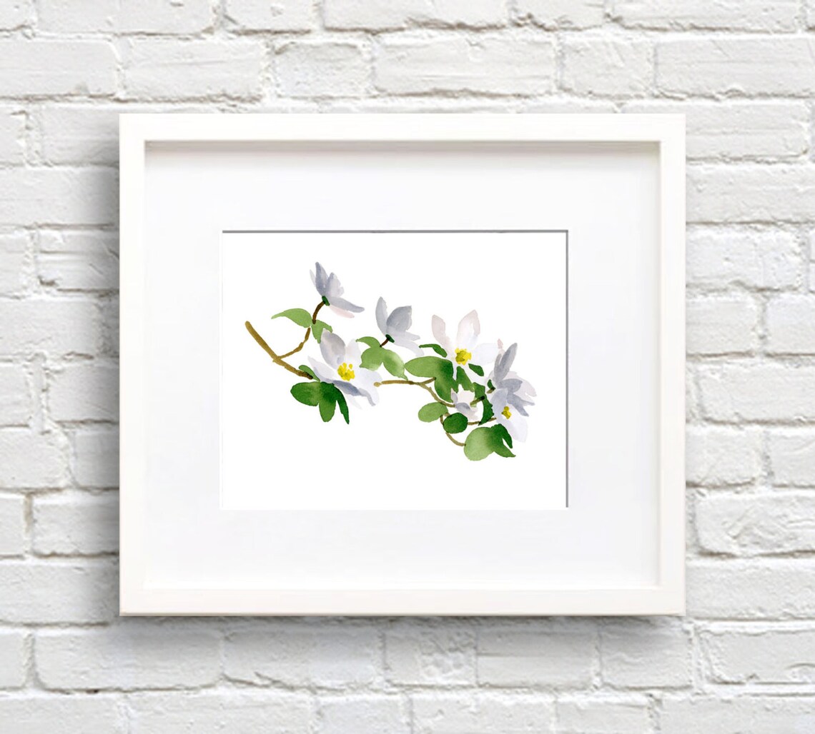 Dogwood Flowers Watercolor Art Print, Kitchen Decor