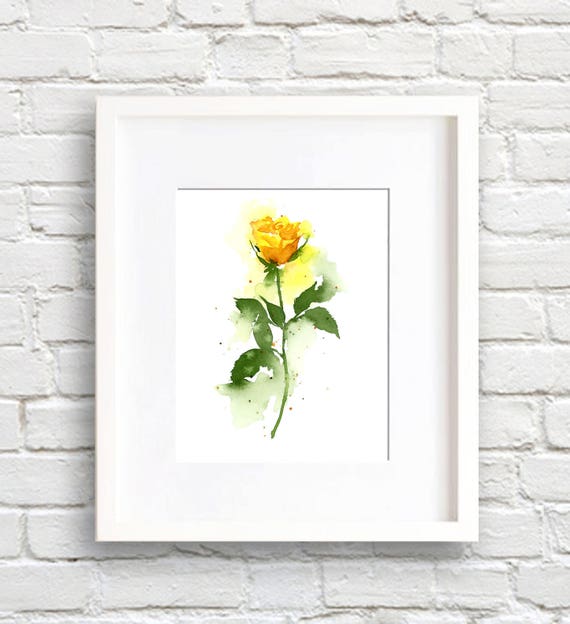 Yellow Rose Watercolor Art Print, Floral Decor