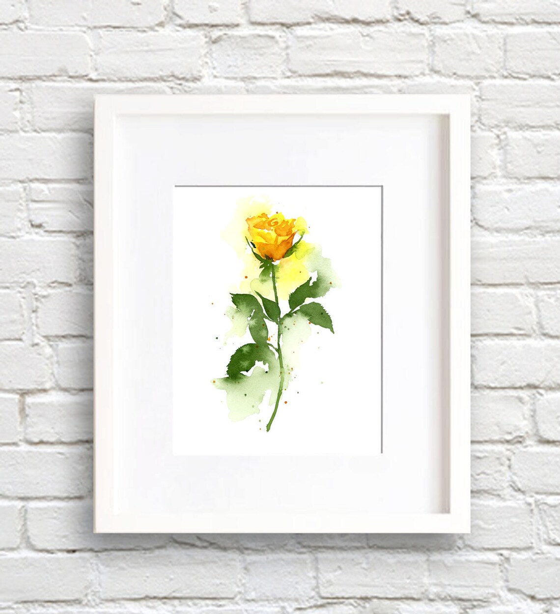 Yellow Rose Watercolor Art Print, Floral Decor
