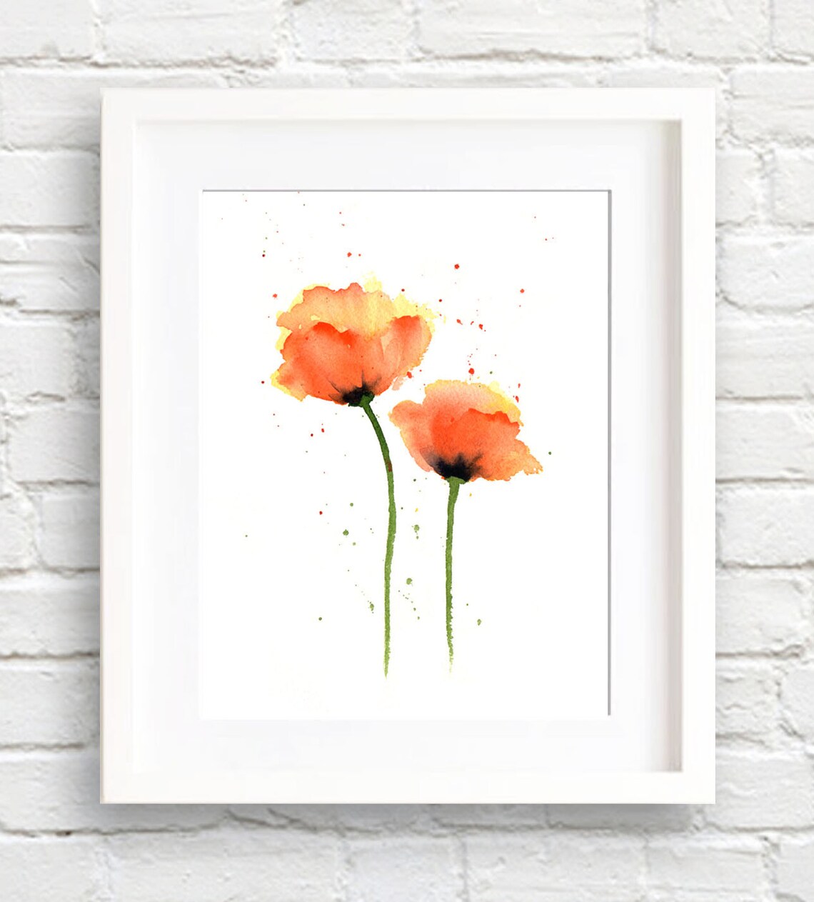 Poppies Orange Watercolor Floral Wall Art Print