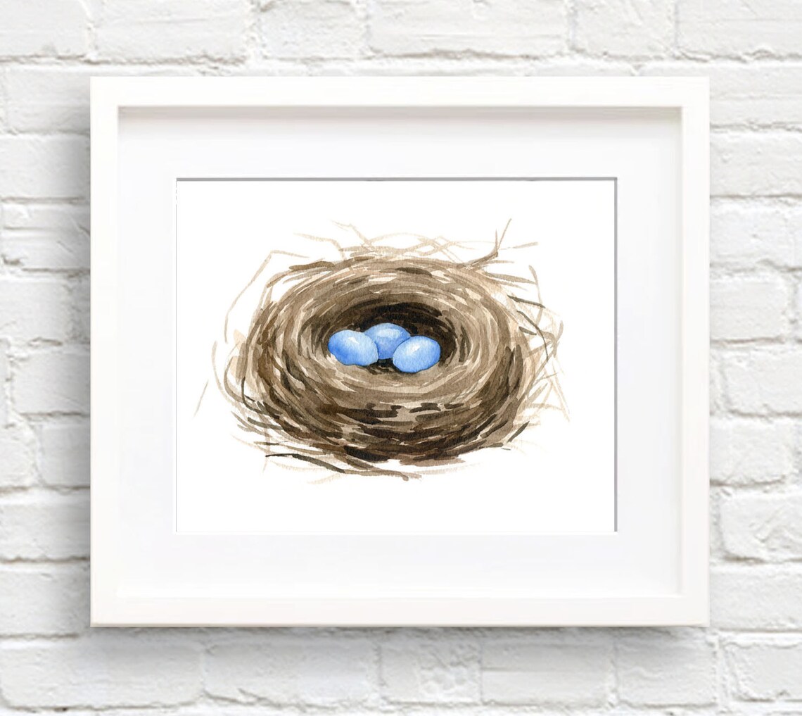 Birds Nest Watercolor Art Print, Nursery Decor