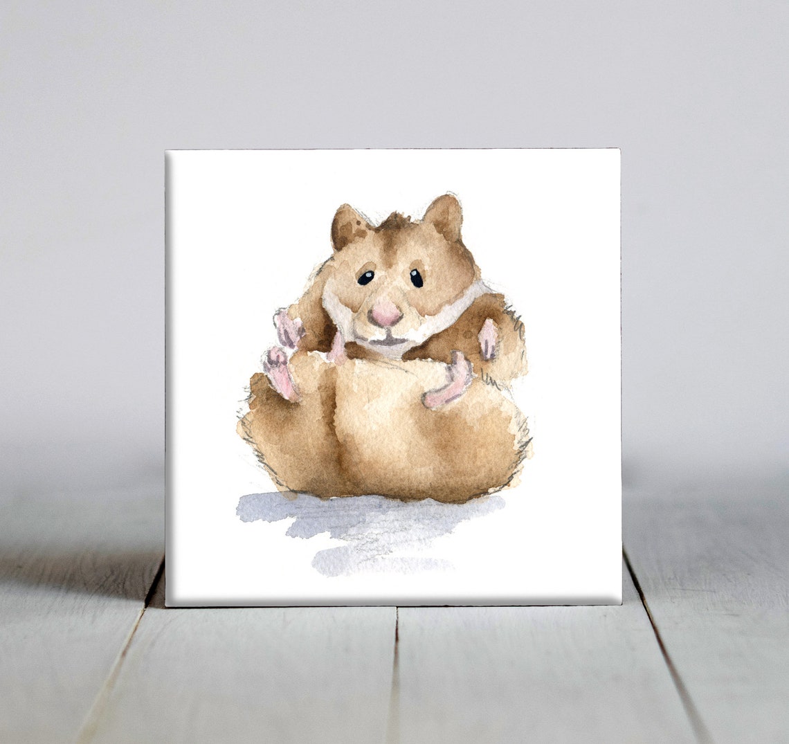 Chubby Golden Hamster Lying On Its Back Watercolor Funny Pet Poster