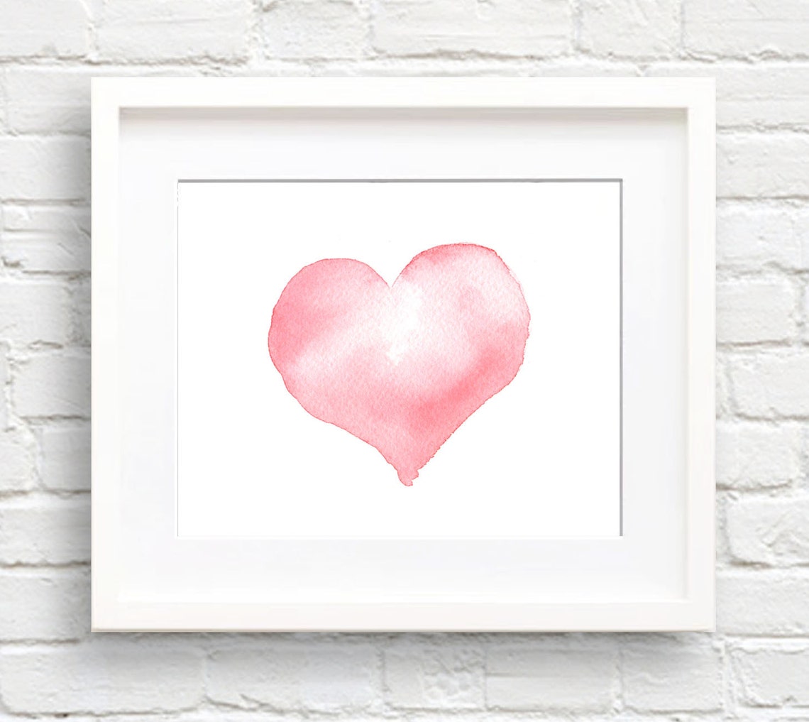 Soft Pink Watercolor Heart Minimal Love Valentine Nursery Poster