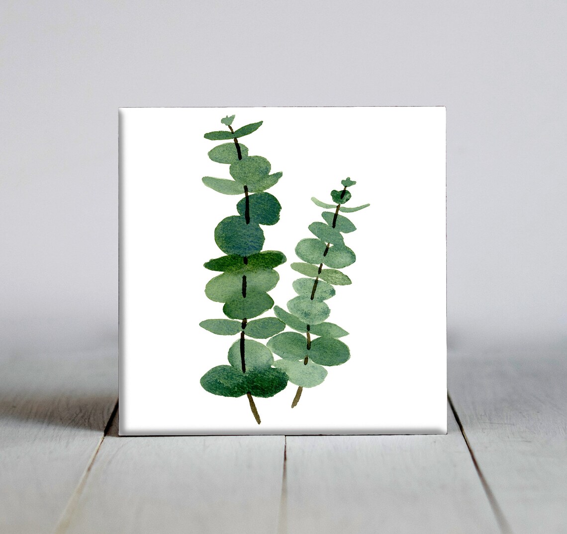 Eucalyptus Leaves Decorative Tile, Botanical Art Print