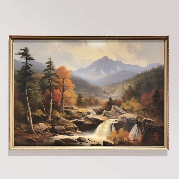 Vintage Autumn Landscape Painting Fall Home Decor Autumn Painting Autumn Decor Rustic Fall Decor Moody Wall Art Mountain Wall Art Autumn