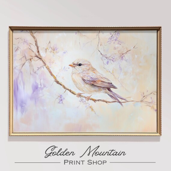 Spring Bird Floral Oil Painting Vintage Bird Art Print
