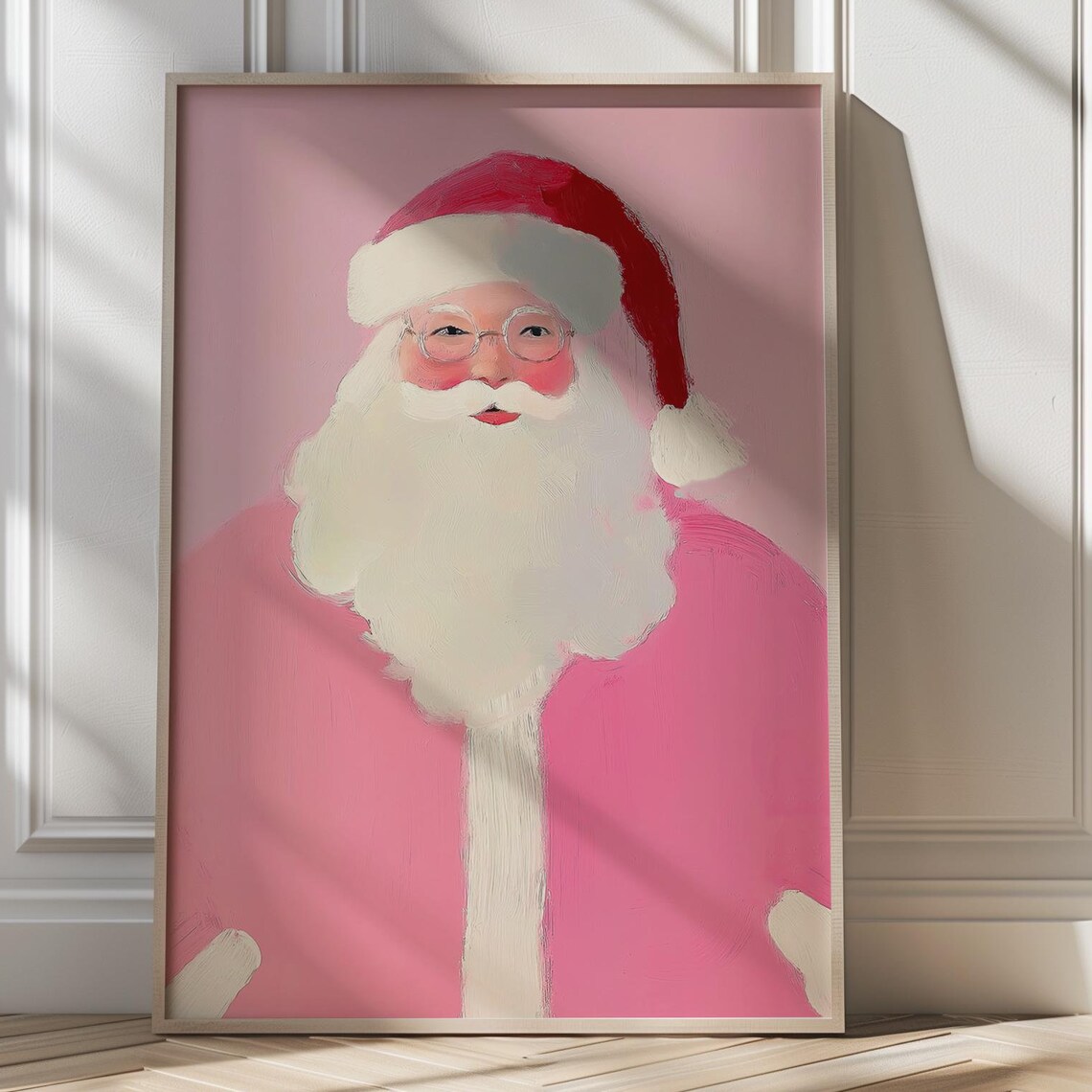 Pink Santa Claus Portrait In Whimsical Pastel Christmas Poster