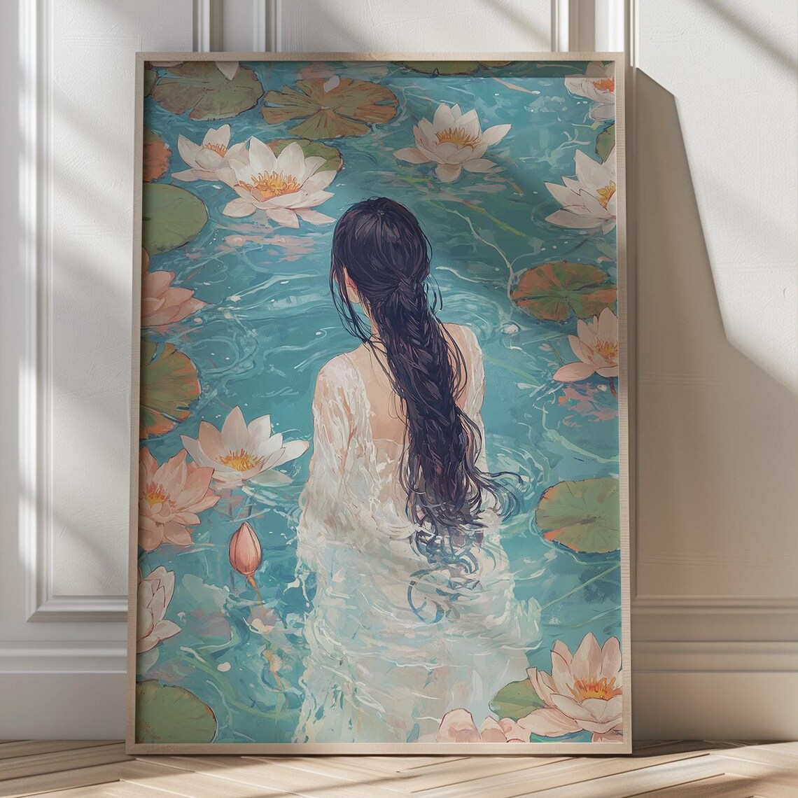Woman In A Lily Pond Dreamy Watercolor Serene Feminine Poster