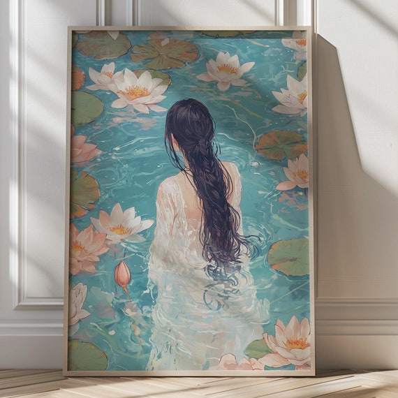 Ophelia Print Serene Water Lily Art Dreamy Feminine Wall Decor Nature Inspired Print Romantic Floral Artwork Dark Academia Art Moody Print