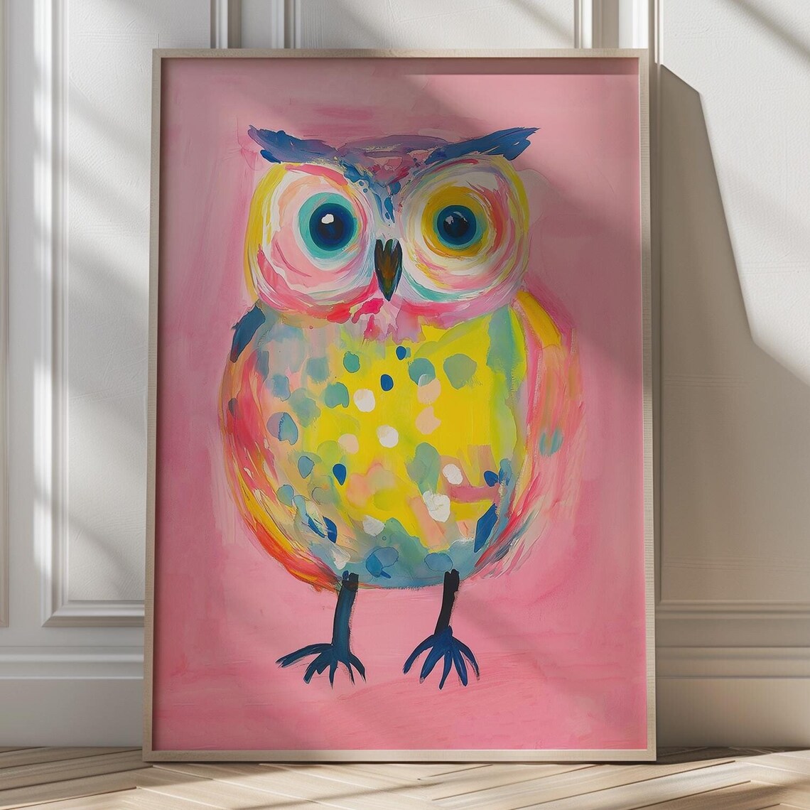 Colorful Pink Owl Art Print, Kids Room Decor