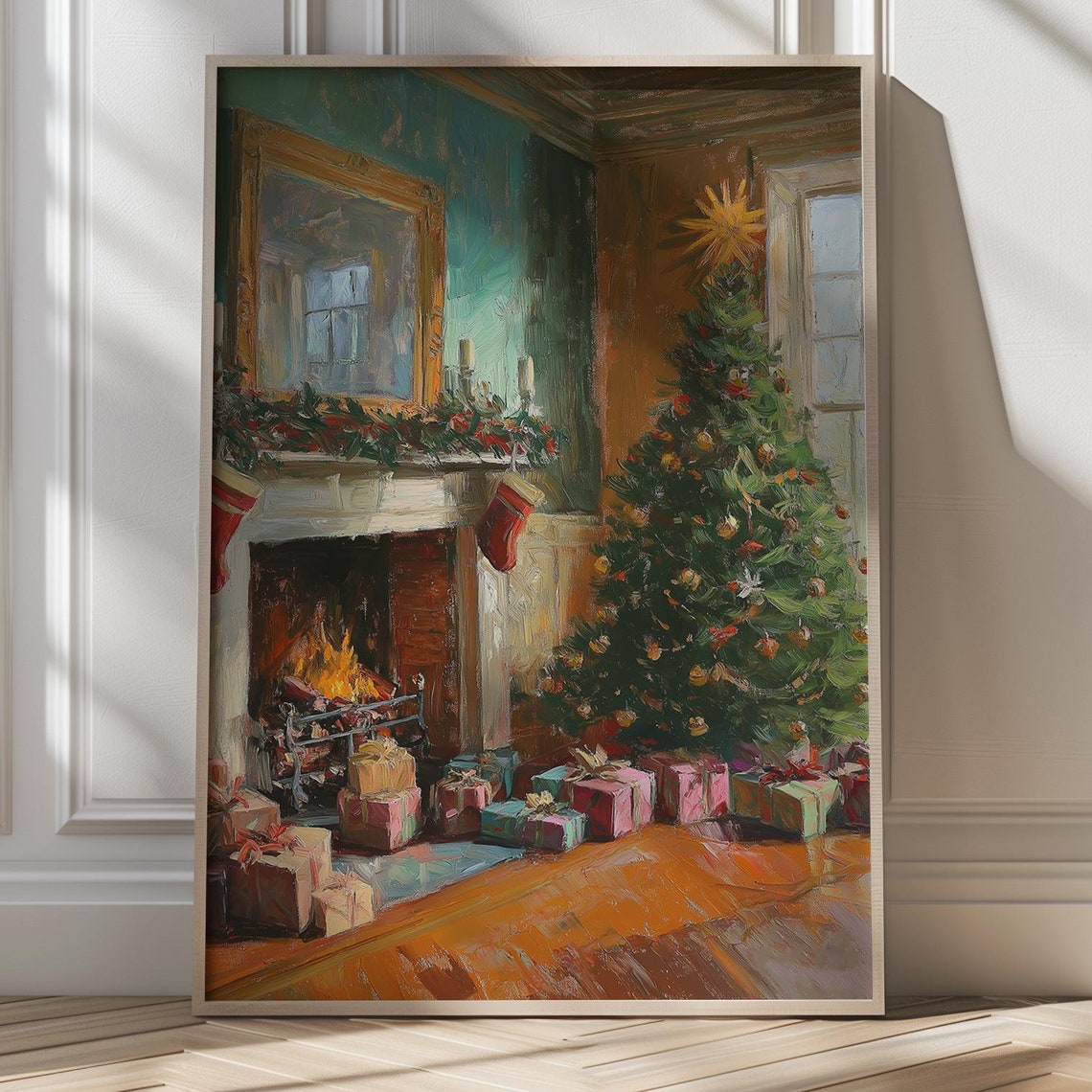 Cozy Christmas Morning Fireplace Tree And Gifts Holiday Poster