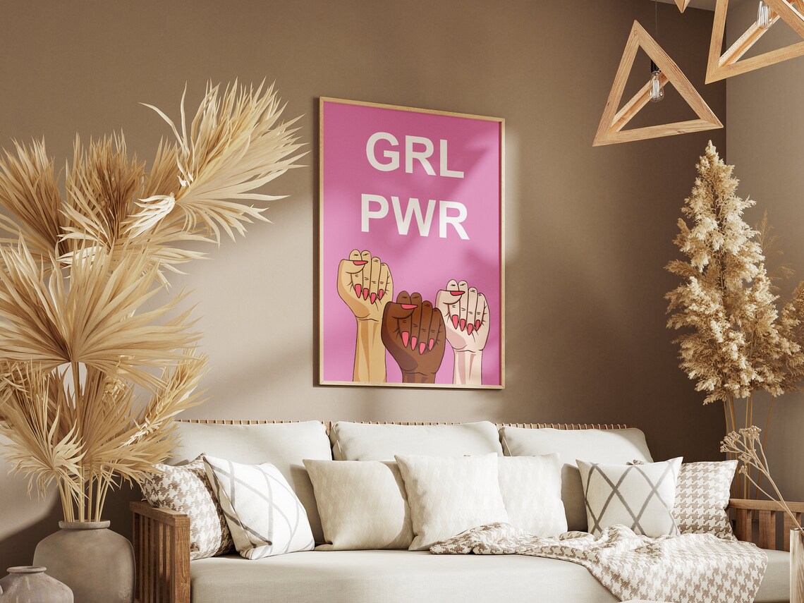 Grl Pwr Girl Power Three Raised Fists Pink Feminist Poster Art - Image 4