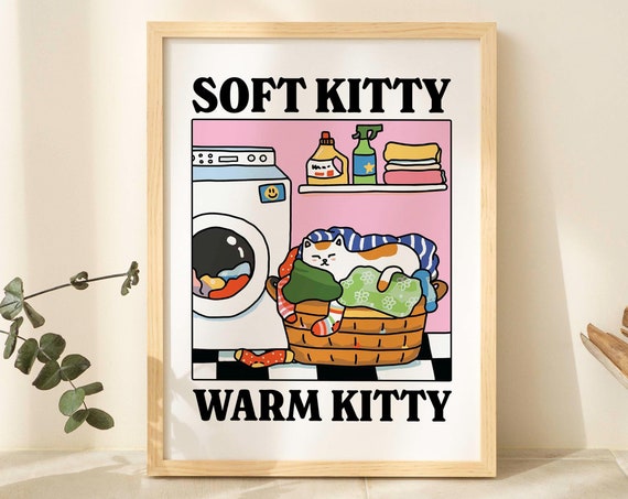 Soft Kitty Cat Print, Cute Retro Bathroom Decor
