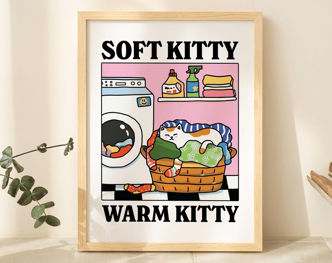 Soft Kitty Cat Print, Cute Retro Bathroom Decor