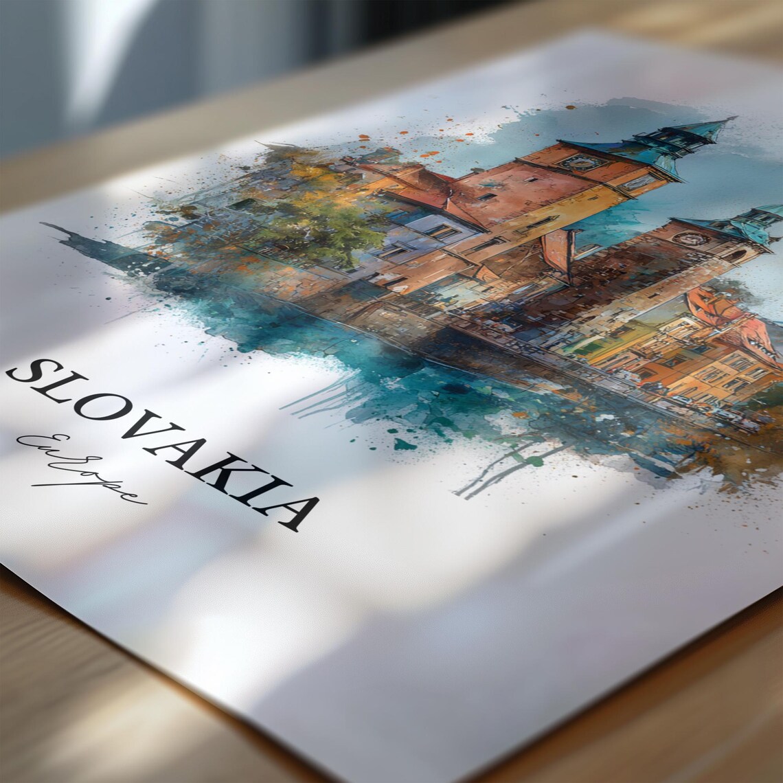 Slovakia Europe Twin Tower Old Town Watercolor Travel Poster - Image 6