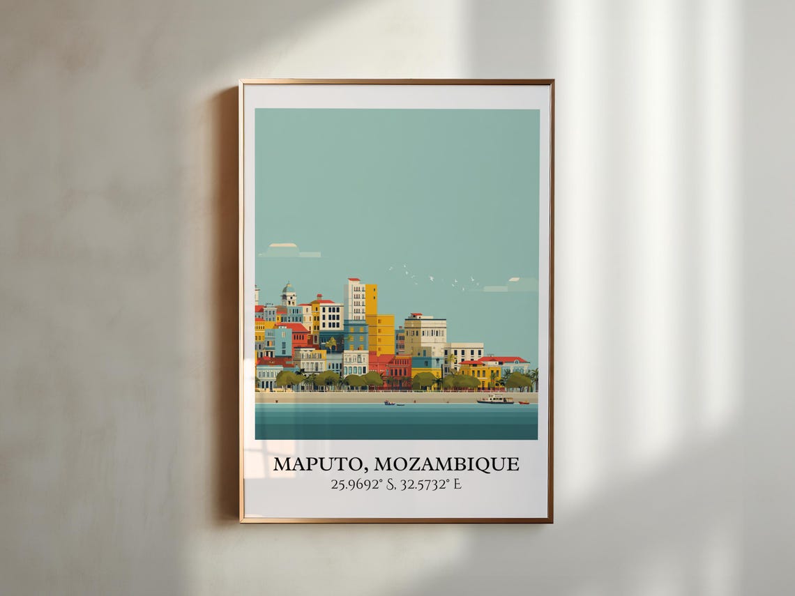 Maputo Mozambique Harbor Seafront Skyline Retro Travel Poster - Image 6