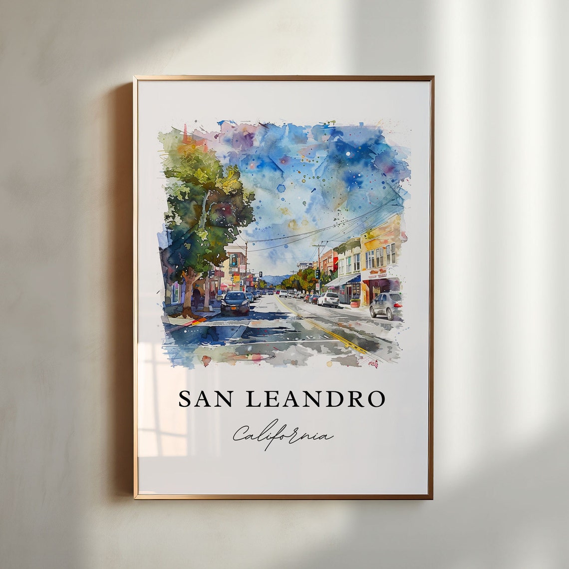 San Leandro California Downtown Street Watercolor Print Gift Art