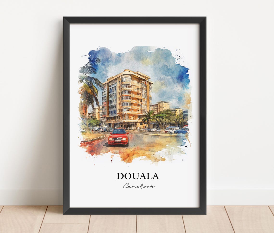 Douala Cameroon Watercolor Modern Building Street Art Poster - Image 3