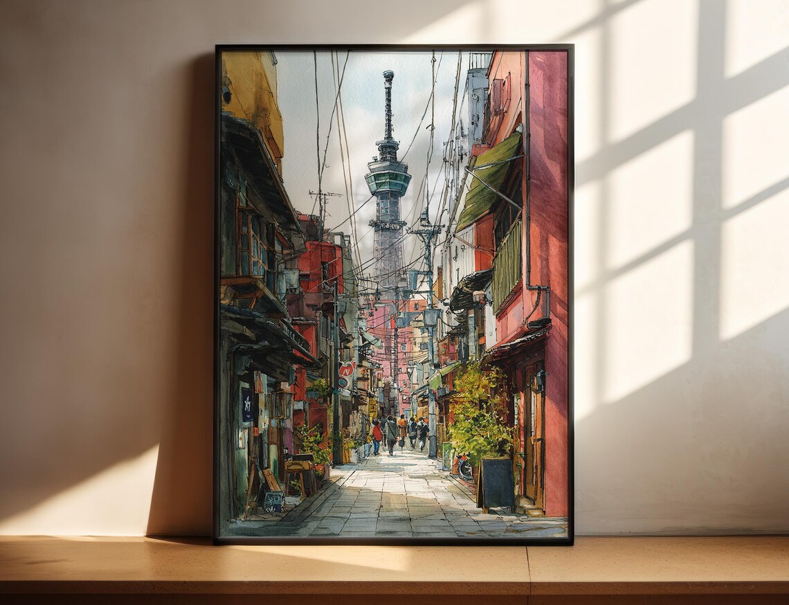 Nagoya Japan Watercolor Skyline TV Tower Modern City Travel Poster