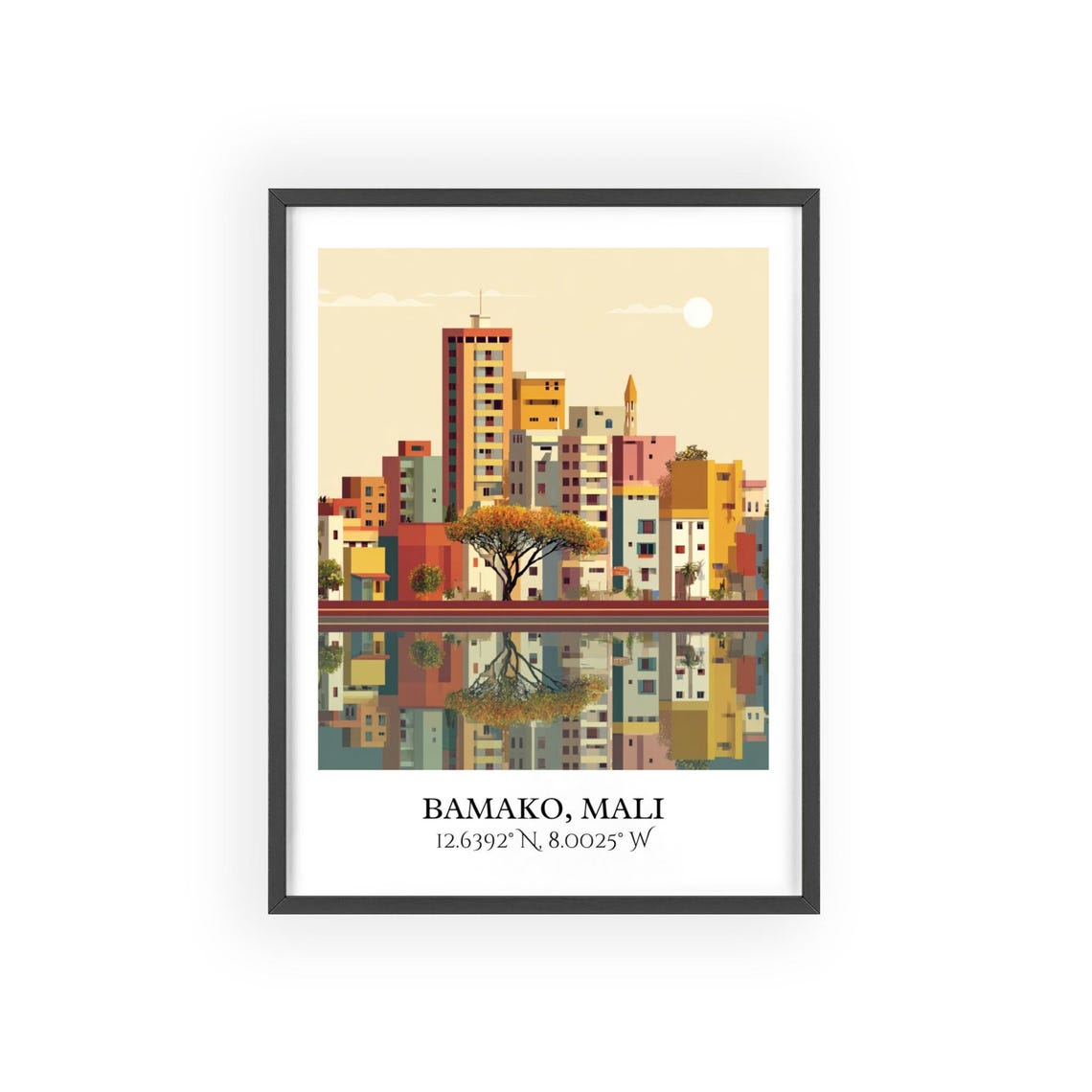 Bamako Mali Riverside Skyline Warm Sunset Retro Travel Poster - Image 2