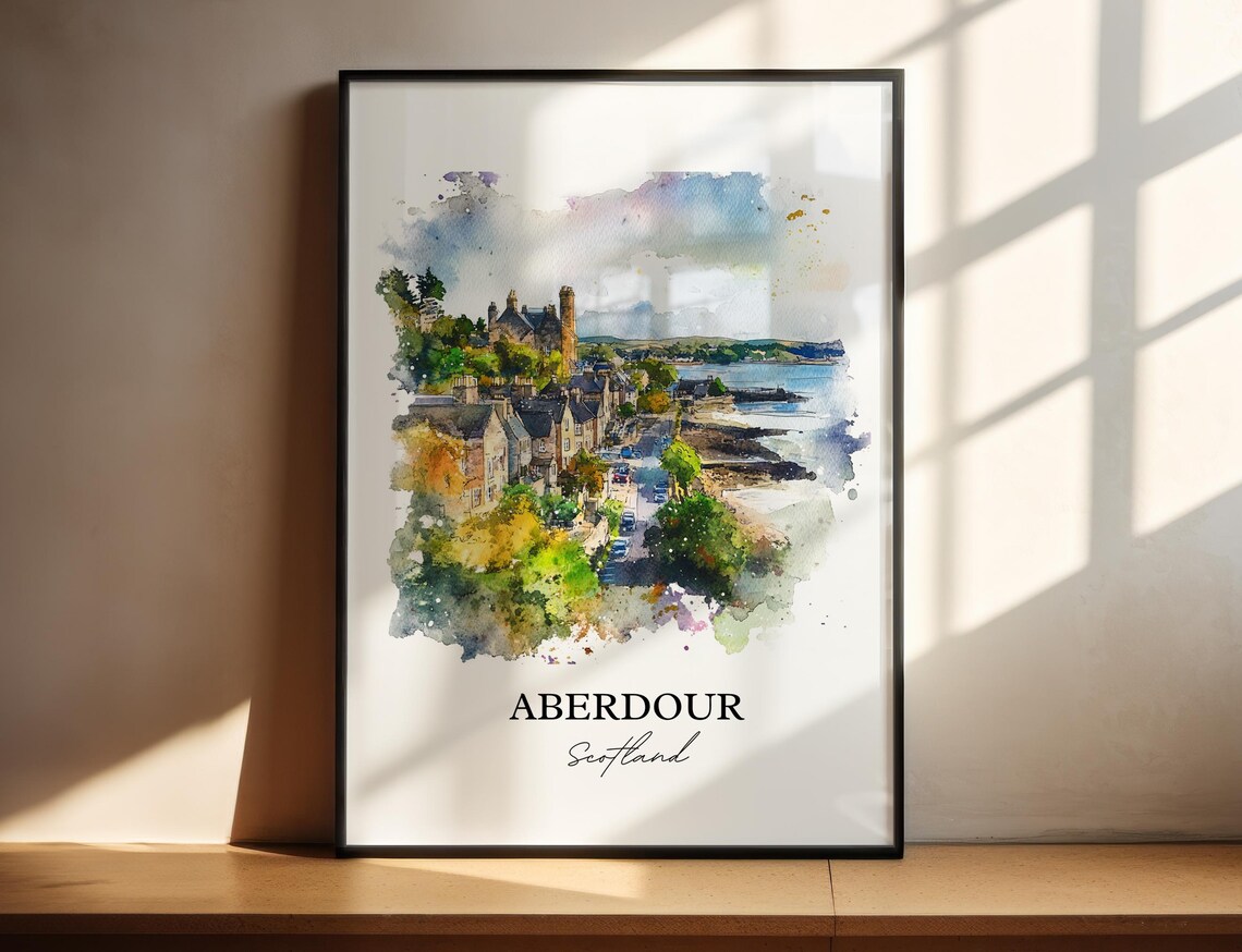 Aberdour Scotland Watercolor Coastal Village Street Castle Hill Poster
