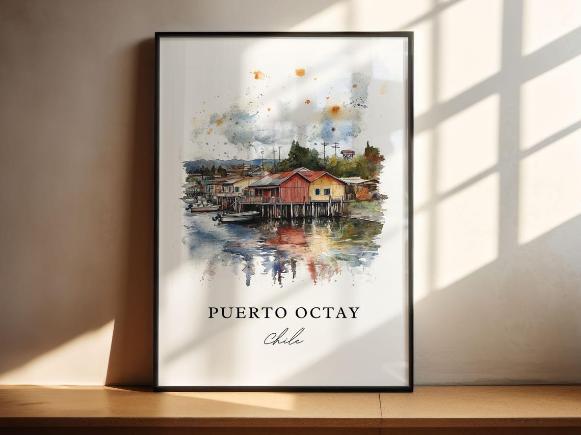 Puerto Octay Wall Art Print Watercolor Chile Gift Travel Poster Housewarming - Image 4