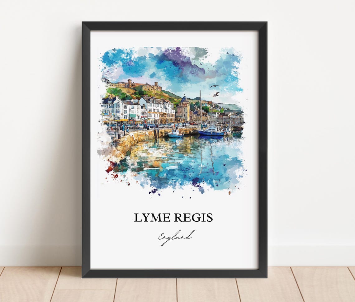Lyme Regis England Harbor Watercolor Coastal Travel Poster Artwork - Image 3