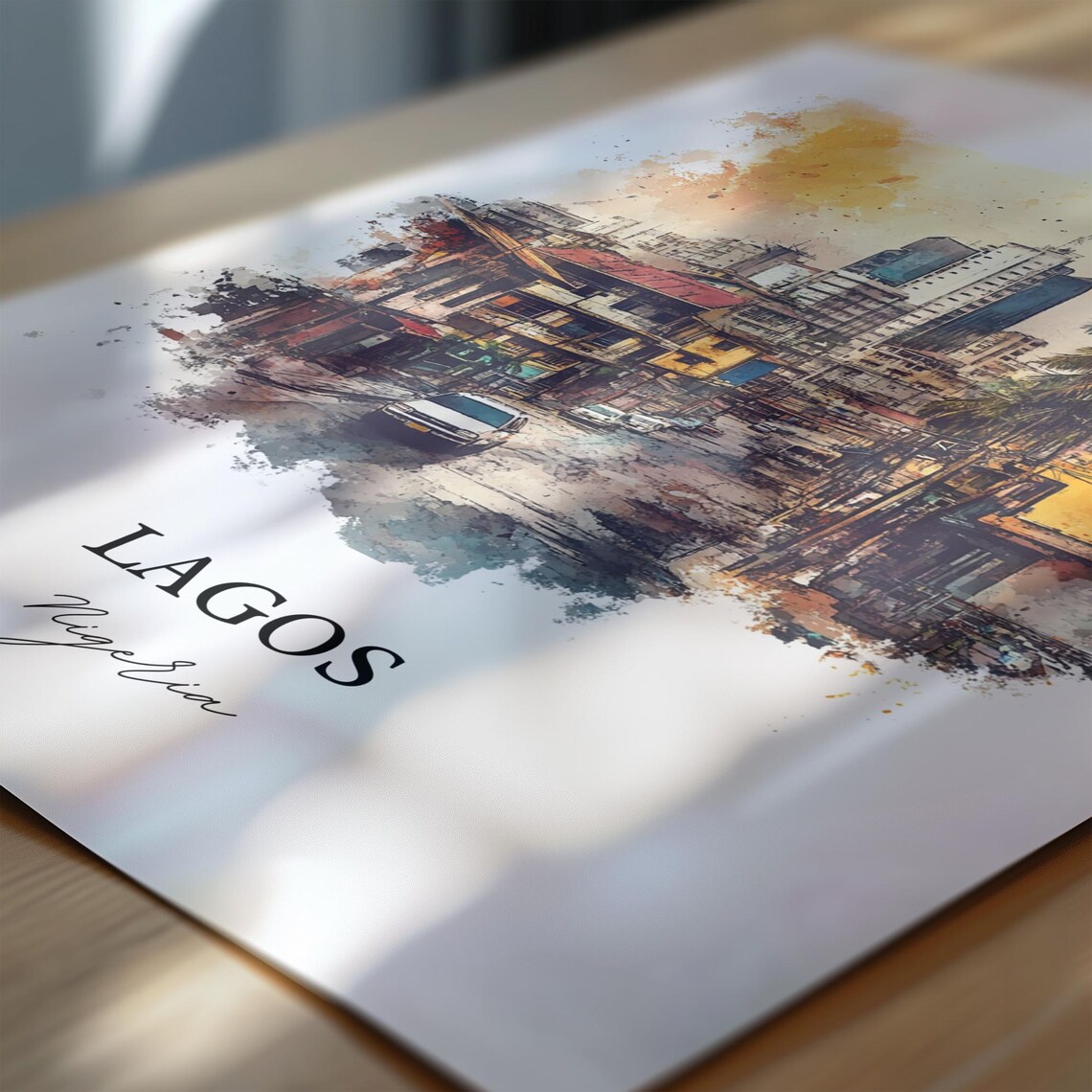 Lagos Nigeria Bustling Street Palm Trees City Watercolor Poster - Image 6