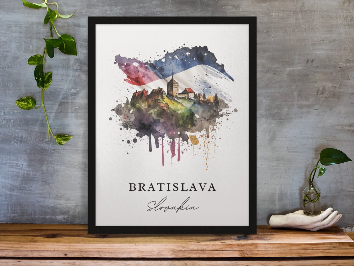 Bratislava Slovakia Castle Hill Flag Watercolor Travel Poster