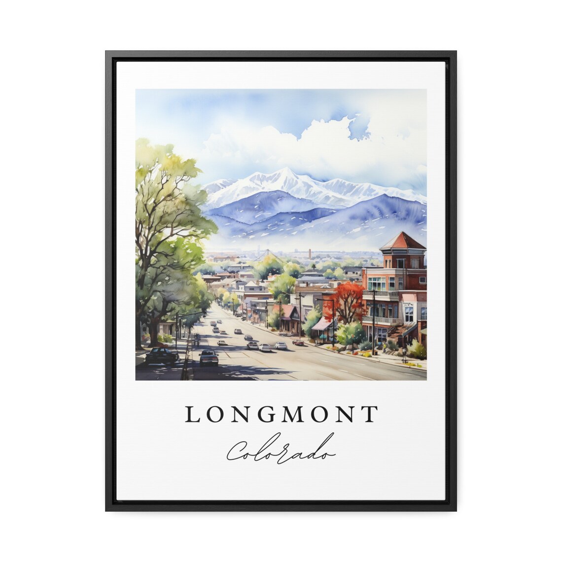 Longmont Colorado Main Street Mountain View Watercolor Travel Poster - Image 2