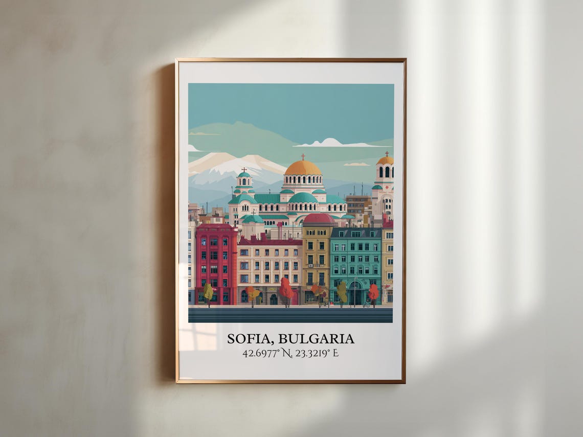 Sofia Bulgaria Cathedral Domes Mountain Backdrop Travel Poster - Image 3