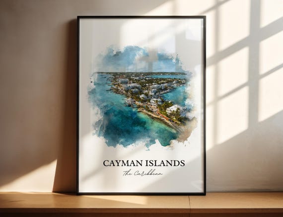 Cayman Islands Watercolor Travel Poster, Caribbean