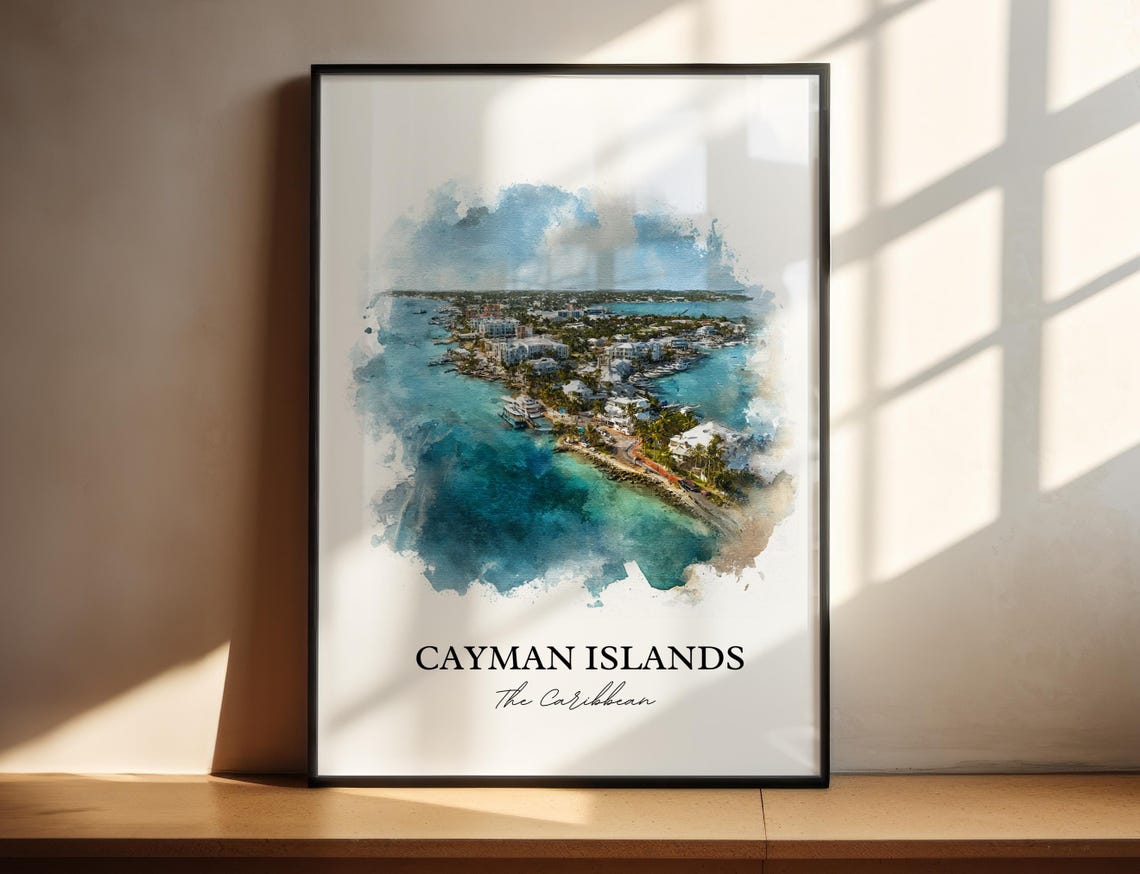 Cayman Islands Watercolor Travel Poster, Caribbean