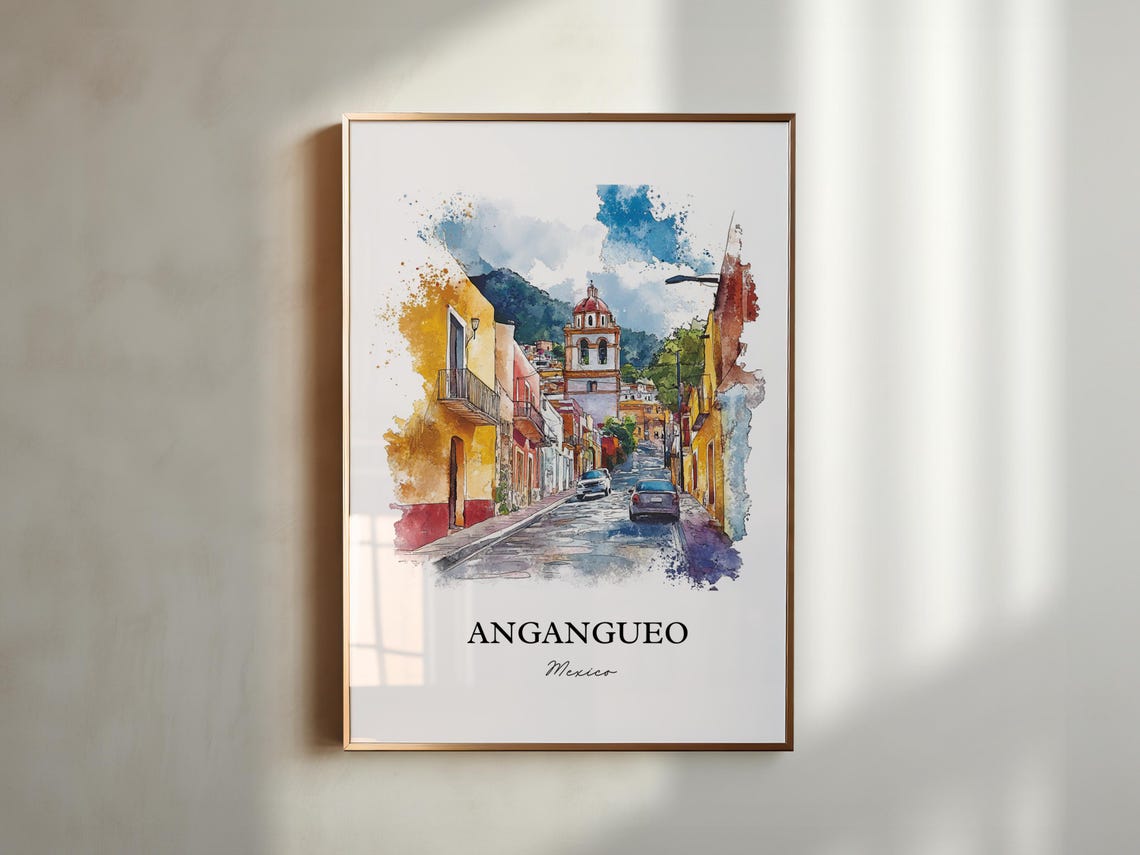 Angangueo Wall Art Michoacn Print Mexico Watercolor Gift Travel Poster Housewarming - Image 4