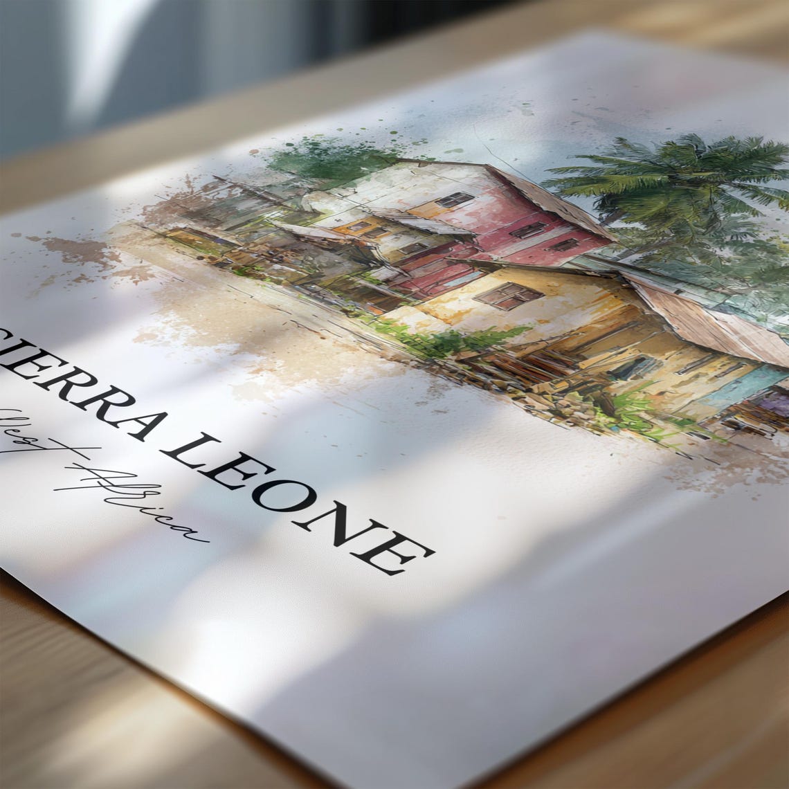 Sierra Leone West Africa Village Palms Watercolor Travel Poster - Image 6
