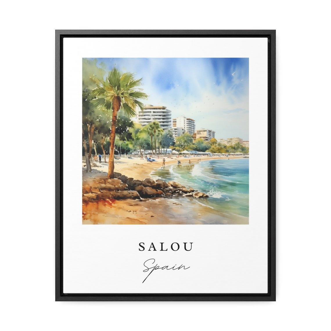 Salou Spain Costa Dorada Beach Palms Watercolor Travel Poster