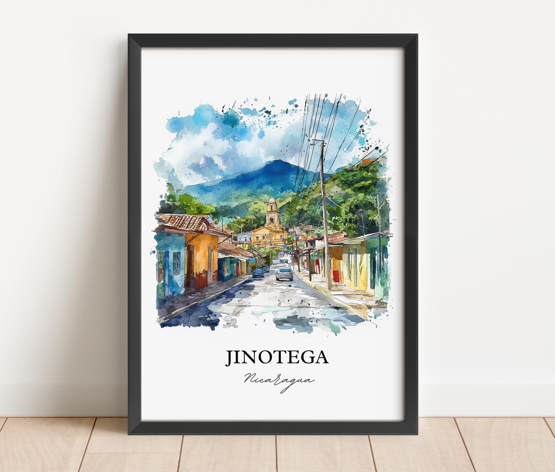 Jinotega Nicaragua Colorful Highland Town Street Watercolor Poster - Image 2