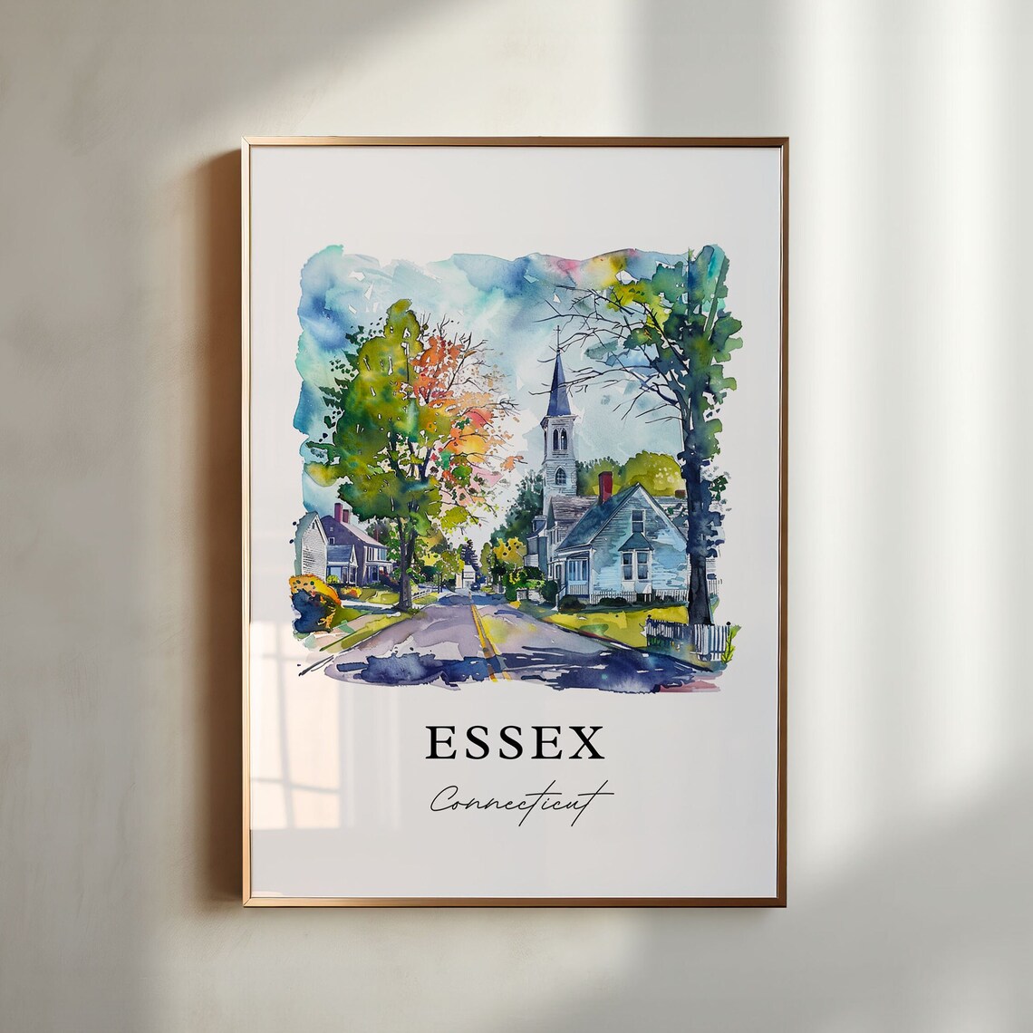 Essex Connecticut New England Village Street Watercolor Poster