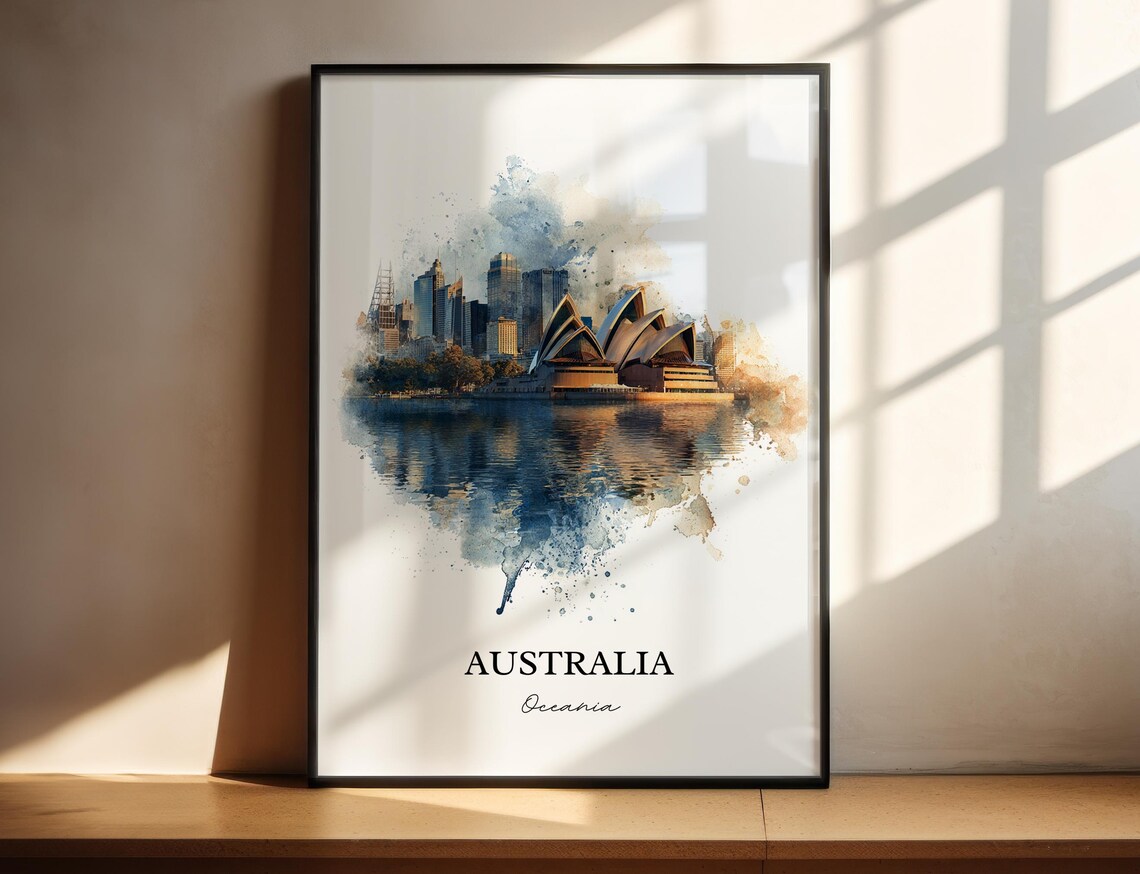 Sydney Opera House Watercolor Harbor Australia Travel Art Print