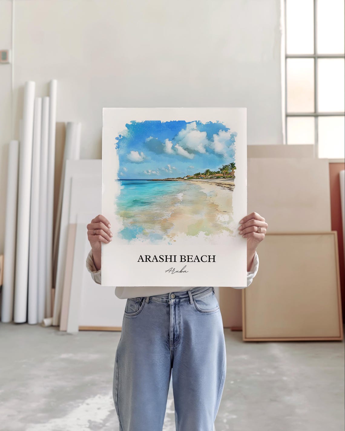 Arashi Beach Wall Art Noord Aruba Print Watercolor Gift Travel Poster Housewarming - Image 5